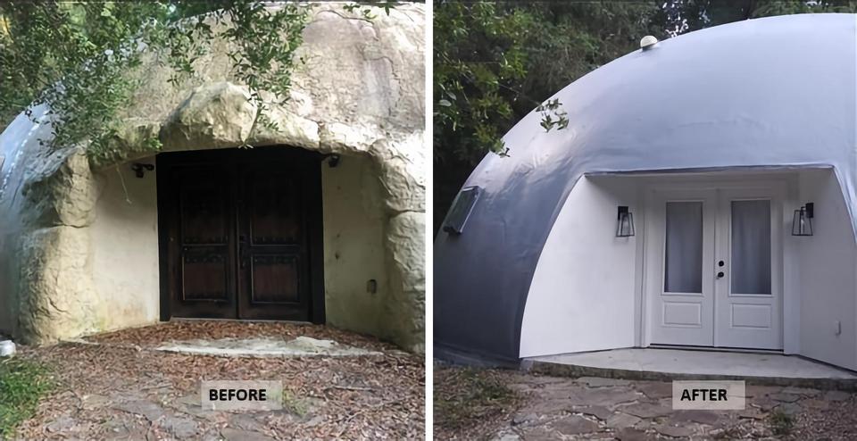 Before and after images of the dome's new coating.