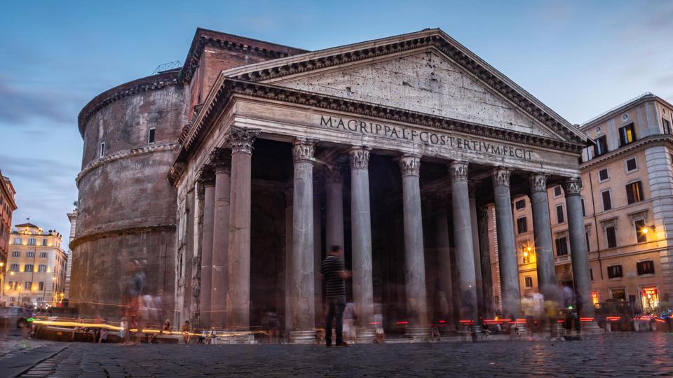 Twilight around the Pantheon on Rome, Italy.