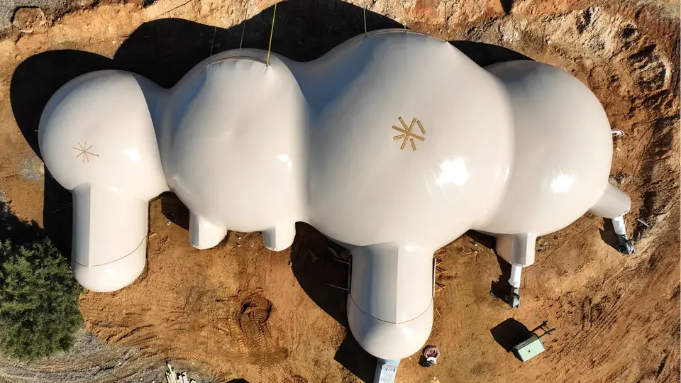 Aerial view of the inflated Airform.