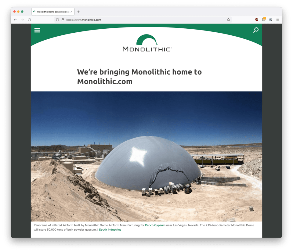 Screenshot of the new monolithic.com website.