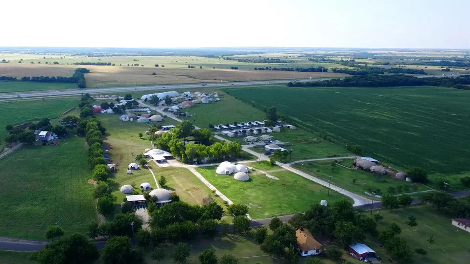 Aerial view of the Monolithic Dome Research Park