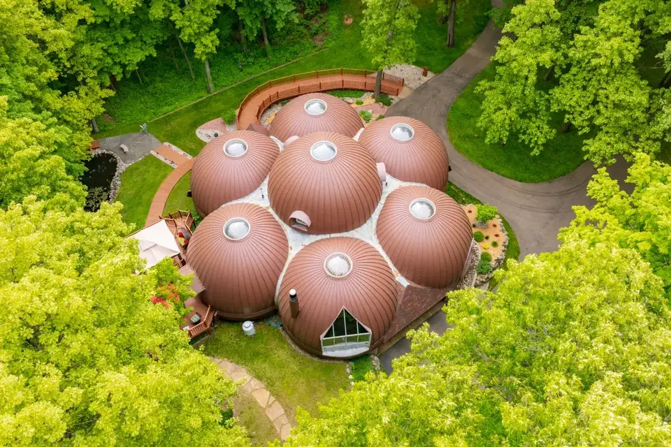 Aerial view of 7-dome home